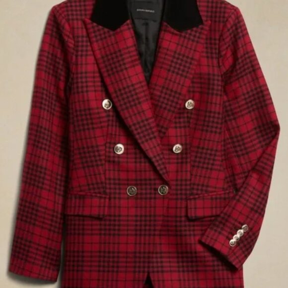Banana Republic Red Plaid Captains Blazer Size 4 - Picture 8 of 12